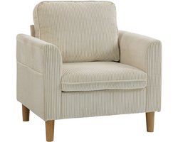Corduroy loungestoel - 1 - zits gestoffeerde bank met brede zitting en verend kussen - 83x74x87cm - beige