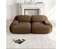 Corduroy tweezitsbank - frameloze bank - modulaire opstelling - met gebogen armleuning en antislip onderkant - bruin