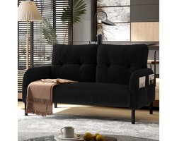 Corduroy tweezitsbank met hoge rugleuning en zijvakken - voor woonkamer, thuiskantoor en slaapkamer - 2 personen - diverse kleuren - metalen poten - ergonomisch ontwerp