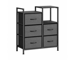 CORE Archiefkast met 5 Laden - Mobiele Ladekast met Open Opbergrek - Printerstandaard en Opbergkast in Eén - Ruime Documenten - Multifunctionele Kast voor Papier, Kantoorbenodigdheden en Accessoires - 63x29x75.5cm - Zwart