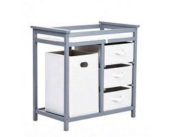 CORE Babyverschoontafel - Houten Verschooncommode met 3 Laden - Inclusief Verschoningsmat en Wasmand - Baby Verschoonstation met Opbergruimte - Moderne Commode voor Luiers, Babyspullen en Verzorging - 86x32x87cm – Grijs en Wit