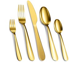 CORE Bestekset 60-Delig - Premium RVS Bestek voor 12 Personen - Spiegelgepolijst Roestvrijstalen Servies - Inclusief Tafelmessen, Vorken, Lepels en Koffielepels - Duurzaam en Vaatwasserbestendig - Voor Dagelijks Gebruik, Feestdagen en Diners - Goud