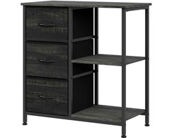 CORE Bijzettafel met 3 Stoffen Laden - Nachtkastje met Open Opbergplank - Multifunctionele Archiefkast en Opbergkast - 70x29x75 - Houtlook/Zwart