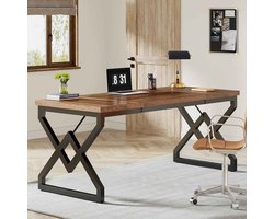 CORE Bureau - Directiebureau - X-vormig design - Computertafel - Werktafel - Werkplek - 160x70x75cm - Donker bruin en Zwart