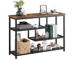 CORE Consoletafel - 4-Laags Smalle Entreetafel met Glazen Planken - Achterbanktafel met Metalen Frame - Rustiek Design - Ruimtebesparende Bijzettafel voor Hal, Woonkamer, Gang en Achter de Bank - 100x30x75cm - Rustiek Bruin met Zwart