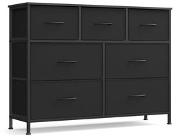 CORE Dressoir - Stoffen Opberkast - Kledingkast - 7 Stoffen Lades - Ladekast - Commode - Hoogte verstelbaar - MDF en Staal - 30x98x73cm - Zwart