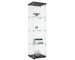CORE Glazen Vitrinekast - Hoge Boekenkast met 4 Glazen Planken en 1 Deur - Vrijstaande Curio Displaykast - Elegante Opbergkast voor Decoratie, Boeken, Servies en Verzamelingen - Modern Design met Transparante Glasdeuren - 42.5x36.5x164cm - Zwart
