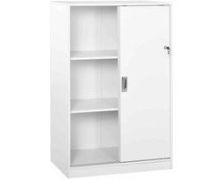 CORE Kantoorkast met Slot - Archiefkast met 2 Schuifdeuren en 3 Verstelbare Planken - Stalen Opbergkast voor Documenten, Ordners en Kantoorbenodigdheden - Afsluitbare Kast - 80x40x120cm - Grijs/Zwart