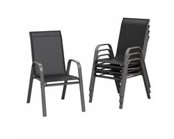 CORE Tuinstoelen Set van 4 - Stapelbare Buitenstoelen - Textileen Zitting en Rugleuning - Weerbestendige Terrasstoelen - 54x74x93cm – Zwart