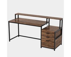 CORE Werkbureau - Computer Bureau - Industrieel ontwerp - Met archiefladekast en monitor standaard - 160x50x90cm - Zwart en bruin