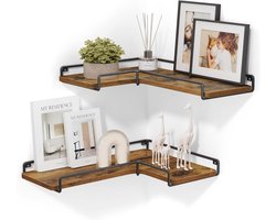 Corner Shelf, Set of 2, Wall Shelf, Industrial Design, Wall Shelves, Living Room, Bedroom, Kitchen, Vintage Brown-Black LLS831B01