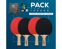 Cornilleau Tafeltennisset Family Pack Indoor - 4 Batjes + 6 ballen + beschermdhoes voor tafel