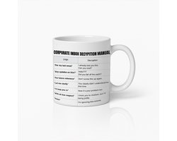 Corporate Inbox Ontsleutelingshandleiding Mok 330ml – Grappige Kantoor Humor Koffiebeker – Uniek Cadeau voor Collega’s en Bazen