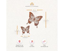 Cortenstaal Vlinders (set van 2 stuks) - 48 x 52 cm & 34 x 36 cm - Kunst van Staal - Cortenstaal tuindecoratie - Roest - Geometrische vlinders - COR-TEN-staal - Roestkleurig - Muurdecoratie - Butterfly - Industrieel - Wall-art - Gratis verzending