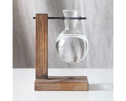 Cosensi - Dailygoody - Glazen Reageerbuishouder - Hydroponisch - Vintage Houten Standaard - Indoor Bloempot - Decoratie voor Thuis en Kantoor - Perfect voor Bru...