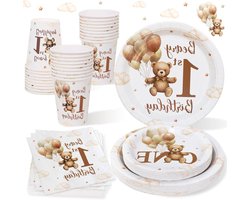 Cosensi - Eerste Verjaardag Decoraties - Beer Thema - 100 Stuks - Teddy Beer Beige Ballonnen - Servies voor 25 Gasten