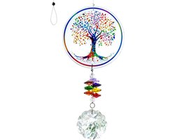 Cosensi - Glas Regenboog Suncatcher met Boom des Levens Design voor Raamdecoratie met Chakra Kralen