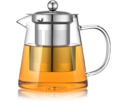 Cosensi - Glazen Theepot van Borosilicaatglas 450ml - Transparant met Roestvrijstalen Filter - Theepot voor Stoven - Theepot met Zeef voor Losse Thee en Bloeithee