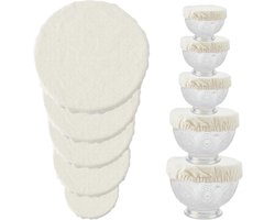 Cosensi - Herbruikbare stoffen komhoezen set van 5 - Linnen komhoezen voor voedsel opslag - Elastische dissel covers - Kom beschermers met stretch - Elastische kom caps