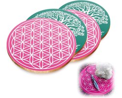 Cosensi - Houten Bloem des Levens Set voor Meditatie - Decoratieve Levensboom van 15 x 15 cm - Voor Stenen Bijvullen en Waarzeggerijslingers - Decoratie met Levensbloem Motief, 4 Stuks.