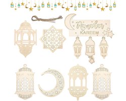 Cosensi- Houten Hangers Set van 7 - Decoratie voor Ramadan/Eid - Wanddecoratie - Islamitische Feestdecoratie - Houten Ornamenten - Perfect als Cadeau
