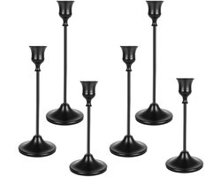 Cosensi- Kandelaar 6-delig - Zwarte Kaarsenhouder - Vintage Decoratie - Standaard voor Staafkaarsen - Duurzaam Aluminium - Afmetingen 7 x 16/19/22 cm - Kaarsenstandaard