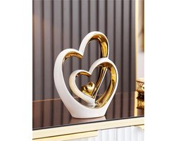 Cosensi - Keramisch beeld dubbel hart voor decoratie woonkamer en kantoor - Cadeau idee - Handgemaakt - Stijlvol design