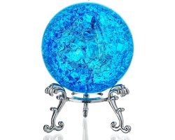 Cosensi - Kristallen bol 60 mm voor Kerstmis - Blauw - Decoratieve ijskristalbol met standaard - Woondecoratie en briefpapier