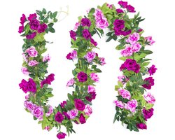 Cosensi - Kunstmatige Rose Slingers 23.7FT Zijde Bloem Garland - Bruiloft Woondecoratie - Fuchsia