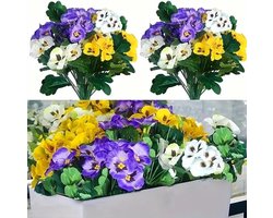 Cosensi - Kunstmatige Viooltjes Bloemen Buiten Decoratie - UV-Bestendig - Wilde Bloem Madeliefje - Vensterbank - Veranda - Huis - Tuin - Bruiloft - Boerderij - Wit - Geel - Paars - 6 Bundels