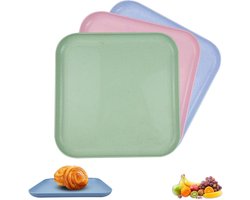 Cosensi - Kunststof Dienblad Set van 3 - Antislip - Rechthoekig - 29 x 2,5 cm - Keuken - Restaurant - Feest - Hotel - Roze Blauw Groen
