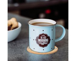 Cosensi - Kurk onderzetters met patroon, set van 12 stuks - 9,9 cm rond - Hittebestendige onderzetters voor salontafel, mok en koffiekop - Decoratieve metalen houder