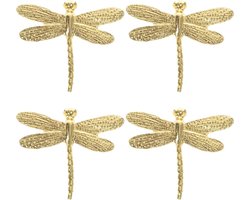 Cosensi - Messing bronzen sculpturen libel ornamenten set van 4, feng shui standbeelden voor decoratie in wijnkast – sprookjestuin thema.