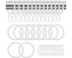 Cosensi - Metalen Gordijnringen en Kunststof Gordijnhaken - Set van 50 stuks voor Ramen, Deuren en Douchegordijnen - Geschikt voor Gordijnroedes - Wit - 30 mm Binnendiameter
