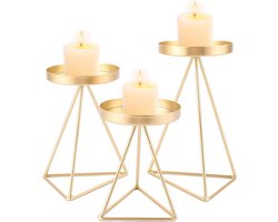Cosensi - Metalen set van 3 kandelaars voor stompkaarsen in goudkleur - Vintage kaarsenstandaard voor tafeldecoratie bruiloft.