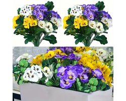 Cosensi - Pansy - Kunstbloemen - Realistisch uiterlijk - Wit, Geel, Paars - UV-bestendig - Perfect voor tuin en interieur - 6 Bundels