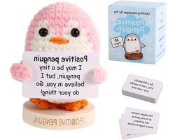 Cosensi - Positieve Pinguïn met Basis, Emotionele Pluche Ondersteuning Wol Haak Pinguïn Gebreid Speelgoed Opvrolijkend Cadeau voor Kerstmis Verjaardag Feestdecoratie (Roze)