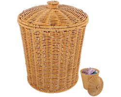 Cosensi - Rieten prullenbak met deksel voor slaapkamer en badkamer - Boho design - Geweven rotan afvalmand - Ideaal voor kantoor en thuisgebruik