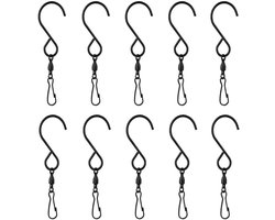 Cosensi - S-haken voor buiten, draaibare haakclips (10 stuks) - Ideaal voor windgong, hangende manden, planten - Roestvrij staal - Zwart - Tuinaccessoires in diverse creaties