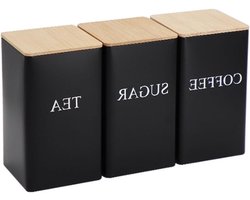 Cosensi - Set van 3 keukenbussen met bamboe deksels en luchtdichte metalen busset - Voedselopslagcontainers - Koffie, suiker, thee, bloem - Rustieke boerderij keuken decoratiecontainers