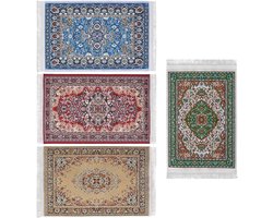 Cosensi - Set van 4 Vintage Tapijt Onderzetters in 4 Kleuren | Oosters Design | Stoffen Drinken Matjes | Rechthoekige Tapijt Onderzetters voor Salontafel en Bureau