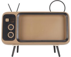 Cosensi - Telefoonschermbeugel in Tv-stijl voor Mobiele Telefoons | Retro Krasbestendige Decoratieve Desktop Telefoonhouder | Geschikt voor Verschillende Smartphonematen | In Koffiekleur