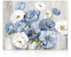 Cosensi - Vintage Bloemen Wanddecoratie in Landelijke Wit Blauwe Stijl voor Slaapkamer, Badkamer, en Woonkamer - 30×40 cm (Ongelijst)