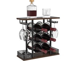 Cosensi - Wijnrek met Glazen Houder voor 6 Flessen, Tafelblad Wijnrek, Wijnbarrek - Thuis, Keuken, Barkasten