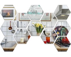 Cosensi - Zelfklevende Spiegeltegels voor Muur - 12 Stuks - Doe-het-zelf Woonkamer en Kastdeur - 18 x 16,5 x 9 cm