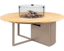 Cosi Cosiloft 120 Vuurtafel Rond Sandy Beige / Teak - Afmeting: ø 120 x 50 cm - Aluminium frame in sandy beige en teakhouten tafelblad