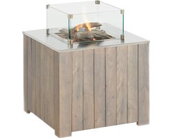 CosiCube- Vuurtafel - 70x70x58cm - Terrasverwarmer - Terraswarmer - Complete Set - Vuurtafel op Gas - Voor Binnen en Buiten - Tuintafel - Tuinhaard - Met mBar Regelaar met Gasslang, Keramische Houtblokken, Lavastenen, Batterij en Afdekplaat - Hout