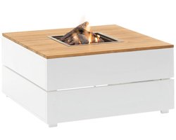 CosiPure - Vuurtafel - 100x50x50cm - Terrasverwarmer - Terraswarmer - Complete Set - Vuurtafel op Gas - Voor Binnen en Buiten - Tuintafel - Tuinhaard - Met mBar Regelaar met Gasslang, Keramische Houtblokken, Lavastenen, Batterij en Afdekplaat - Wit