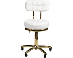 Cosmetic Stool Deluxe - Schoonheidstabouret - Verstelbare Hoogte - Wit & Goud - Comfort Rugleuning