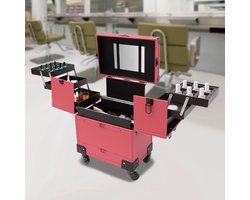 Cosmetica Koffer - Make-up Trolley - Professioneel Gebruik - Verrijdbaar met Wielen - 37 x 24.5 x 101 cm - Roze
